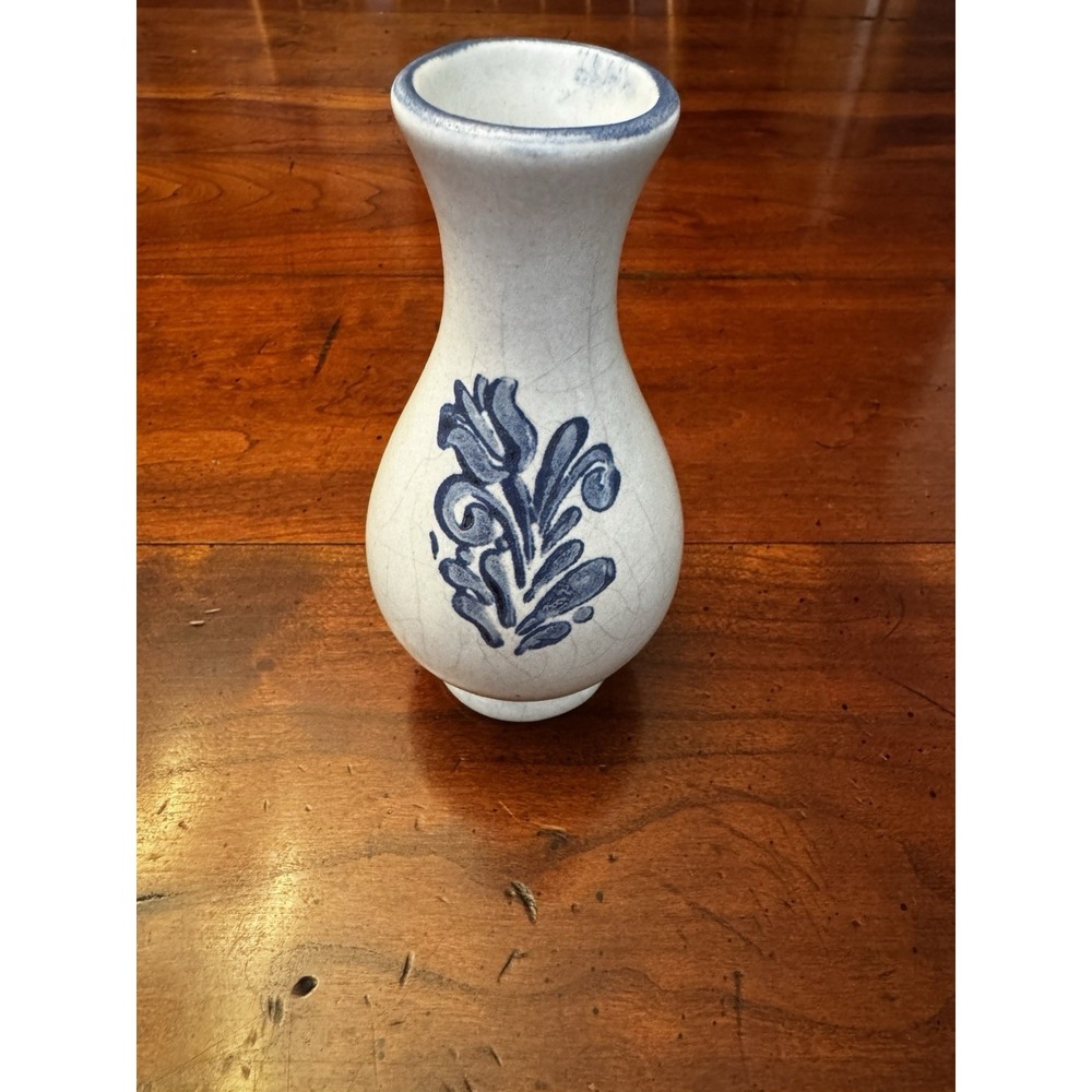 Pfaltzgraff 5 1/4" Tall Flower Bud Vase Vintage Gray Cream Blue USA